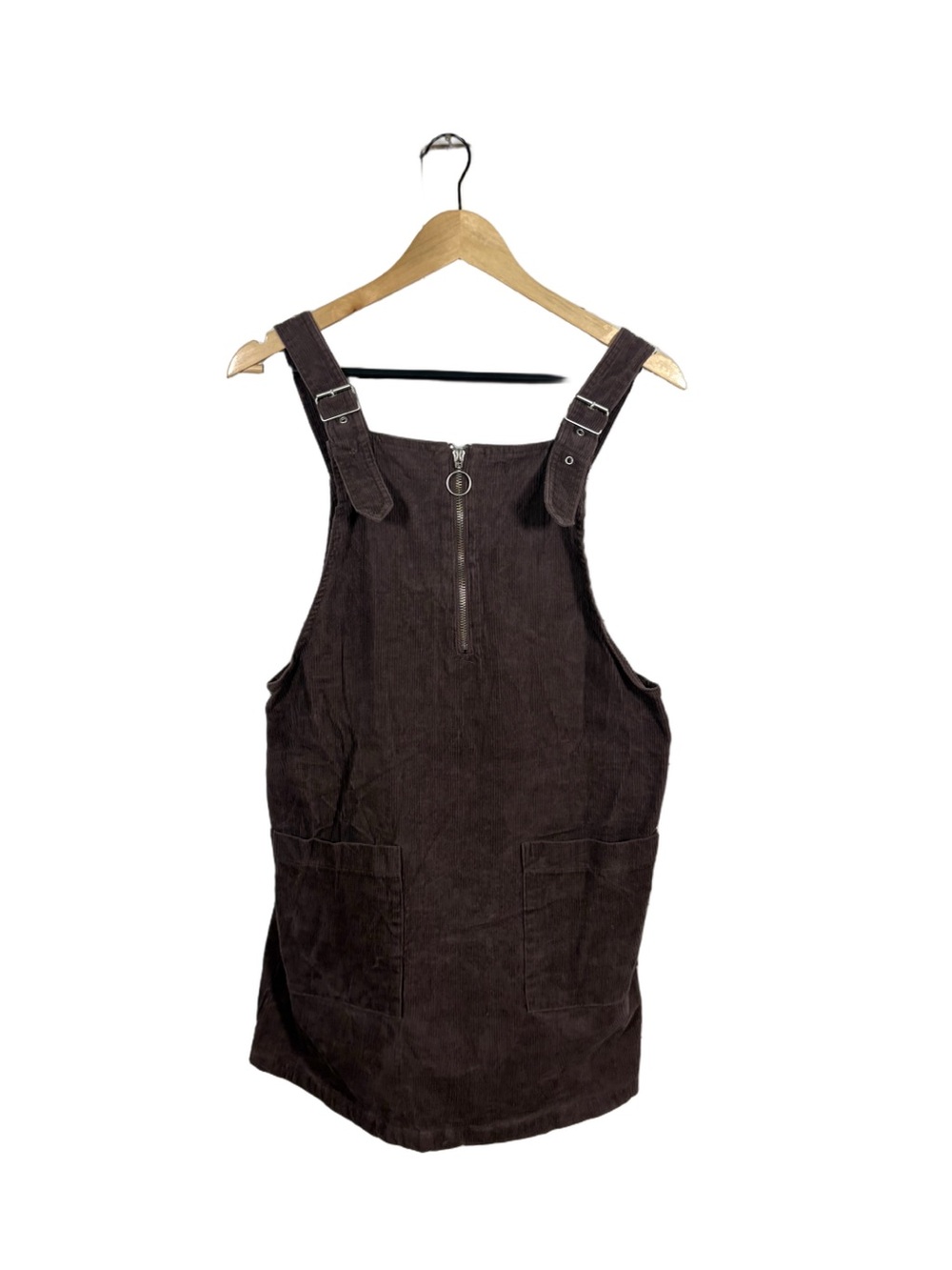 HYFVE Brown Corduroy Overall Mini Dress Jumper Pinafore L